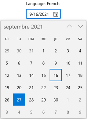Setting French Language in WinUI Calendar Date Picker