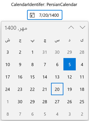 Setting Persian Calendar in WinUI Calendar Date Picker