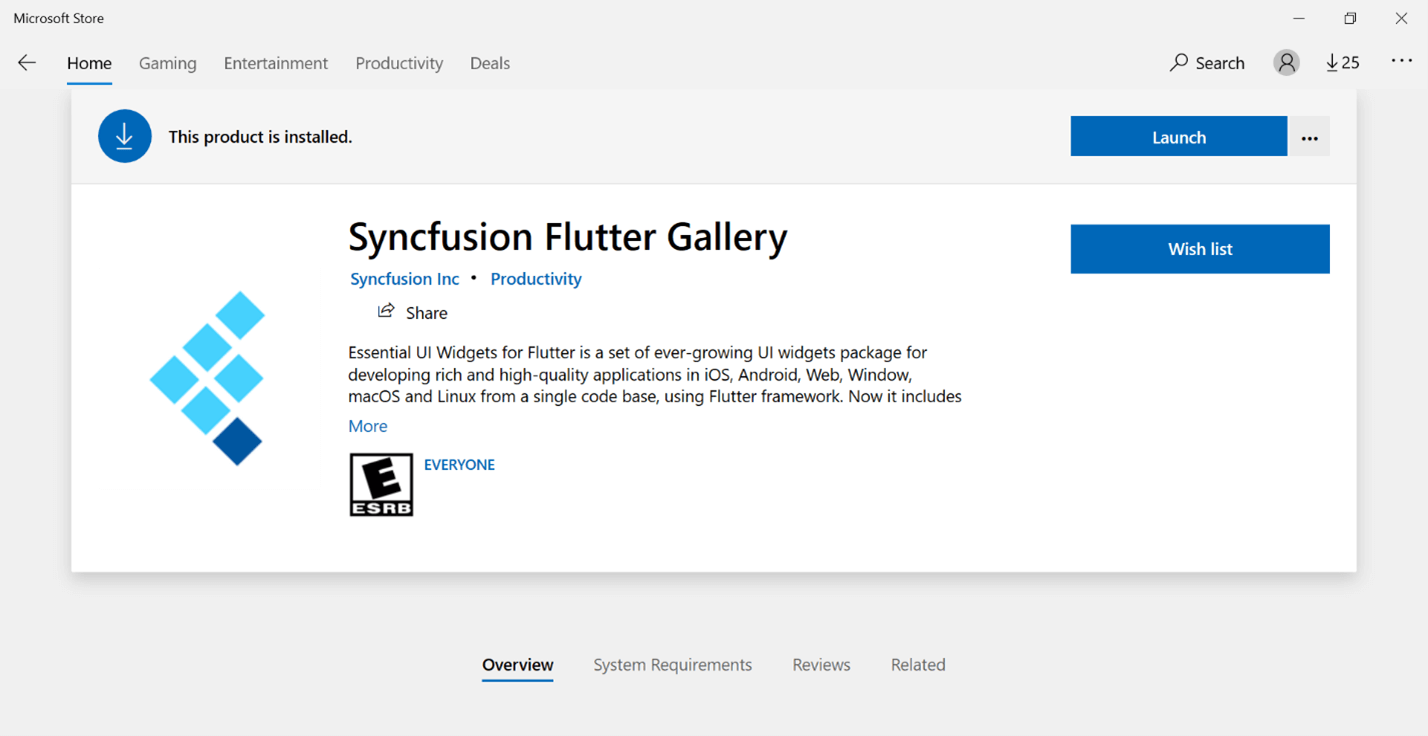 Syncfusion Flutter Gallery in Windows Store