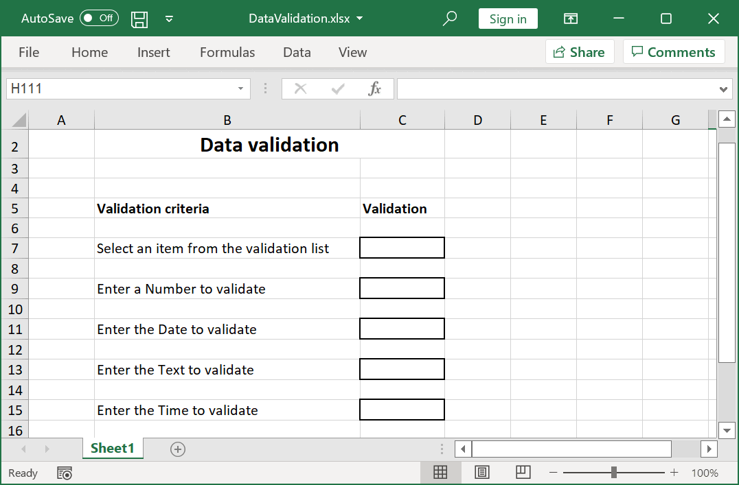 Data Validation in Spreadsheet created in Flutter