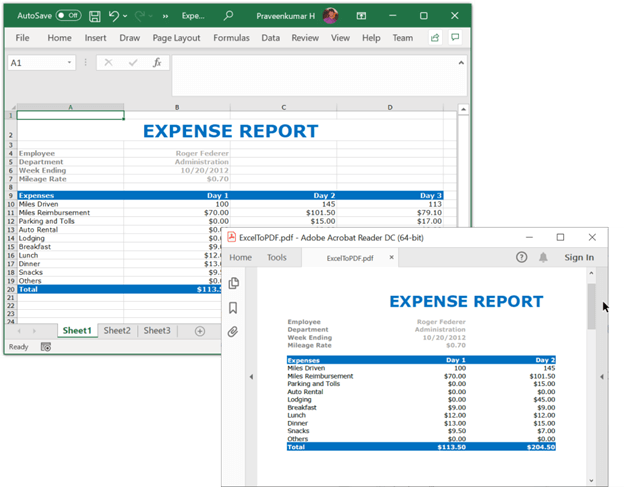 Creating a PDF file from Excel