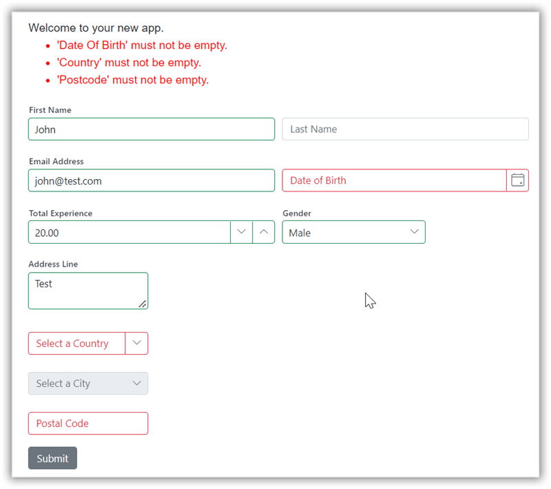 Completed Form with Complex Validation