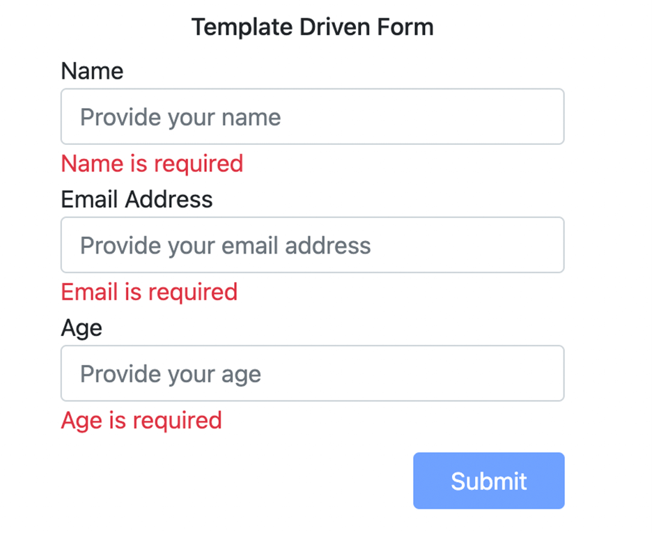 Completed template-driven form