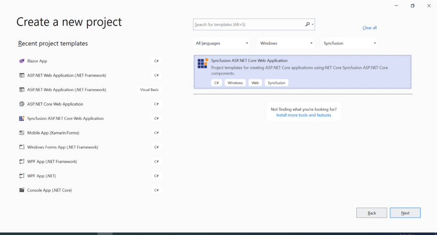 Create a new project dialog