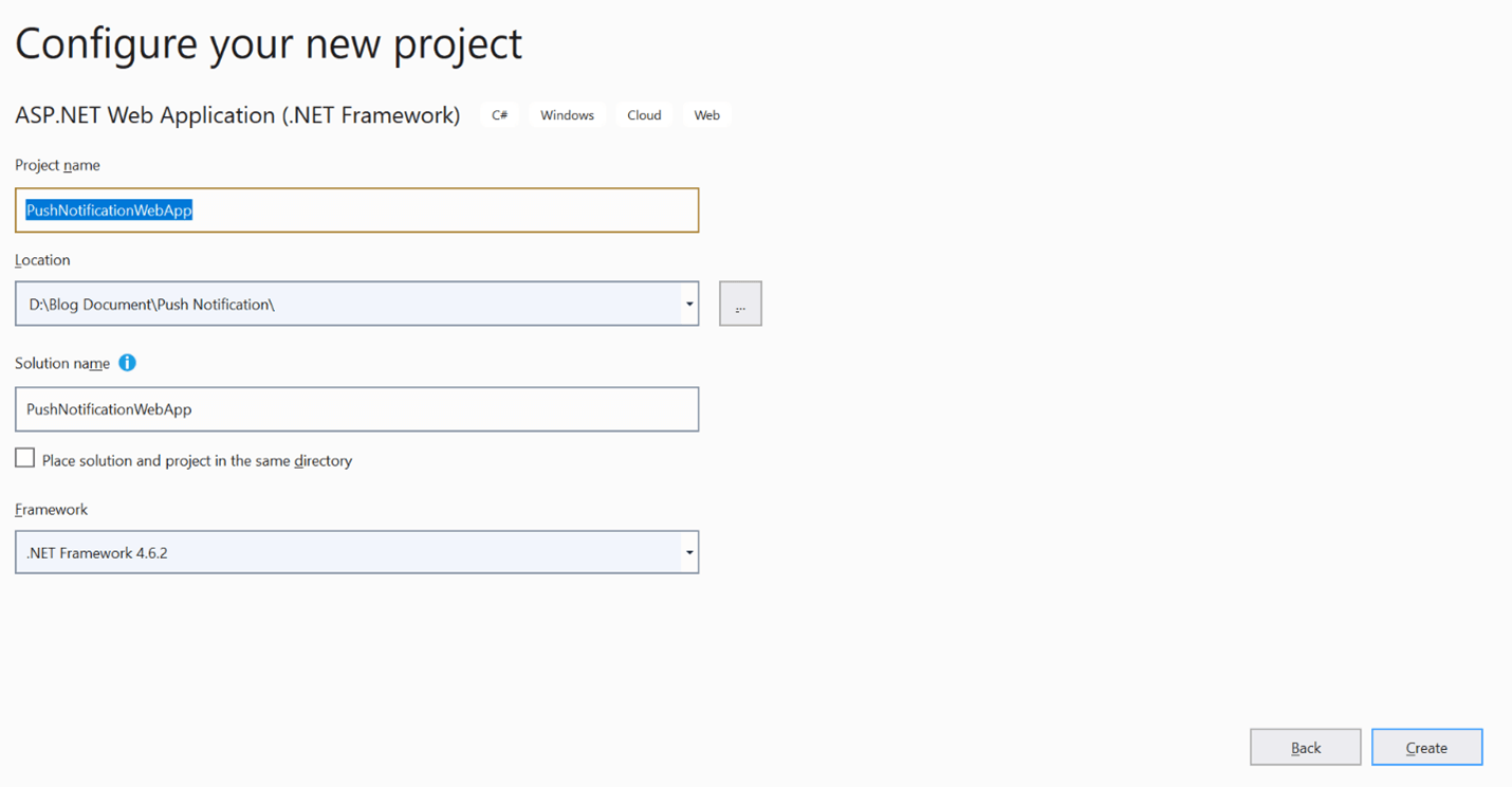 Configure your new project dialog