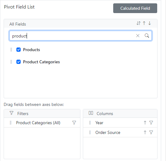 Field Search Feature in JavaScript Pivot Table