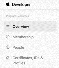 Select Certificates, IDs & Profiles