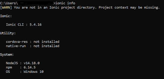 Installed Ionic CLI version details