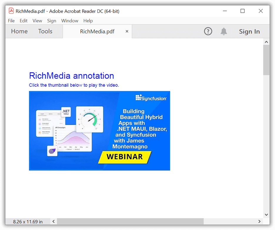 RichMedia annotation in WinUI PDF Library