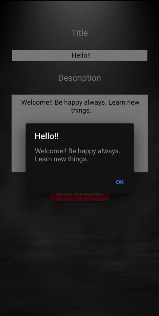 Screenshot of the Send Notification page showing welcome greetings