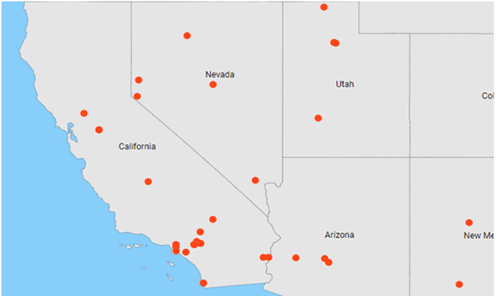 Zooming the U.S. map to view California and its neighboring states during the initial loading of the map.