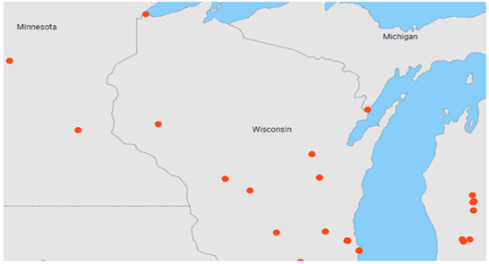 Zooming the U.S. map to view Wisconsin and its neighboring states at runtime