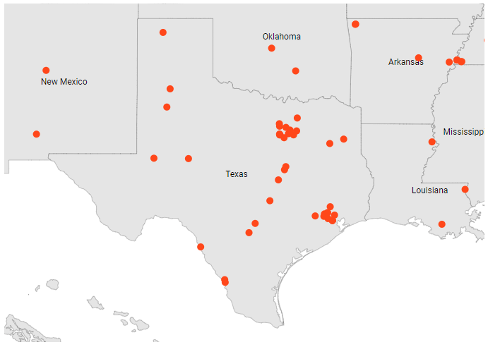 Zooming Texas and its neighboring states in the U.S. map at runtime