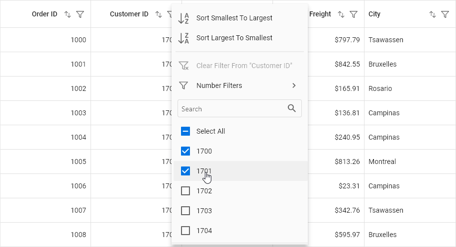 Flutter DataGrid with Excel-like filtering pop-up