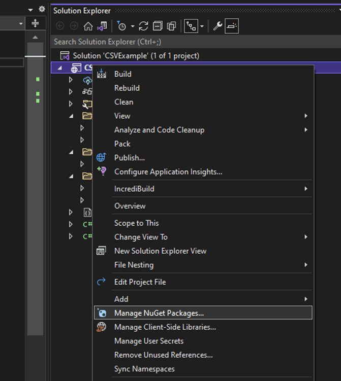 Select the Manage NuGet Packages option