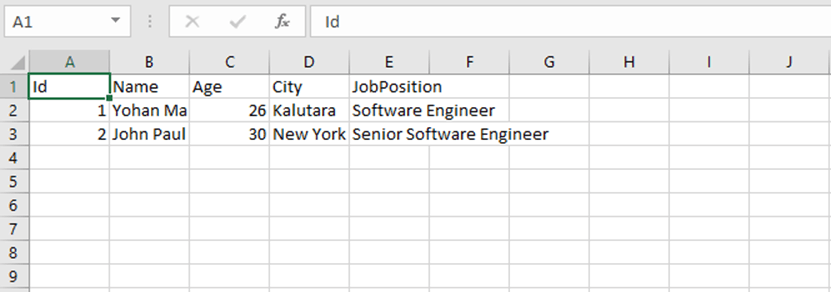 Creating CSV file using CsvHelper package