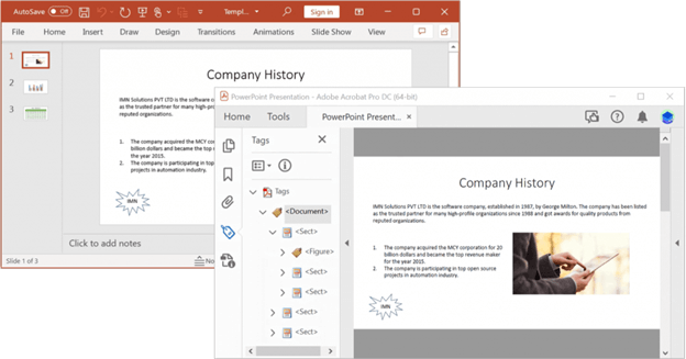 Preserving structure tags in PowerPoint to PDF conversion