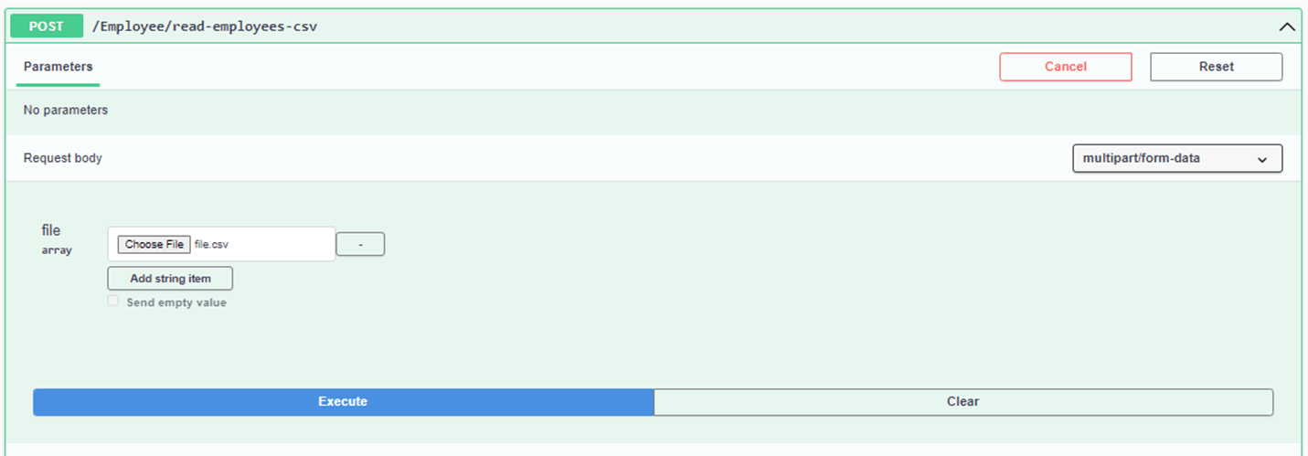 Run the read-employees-csv endpoint to read the CSV