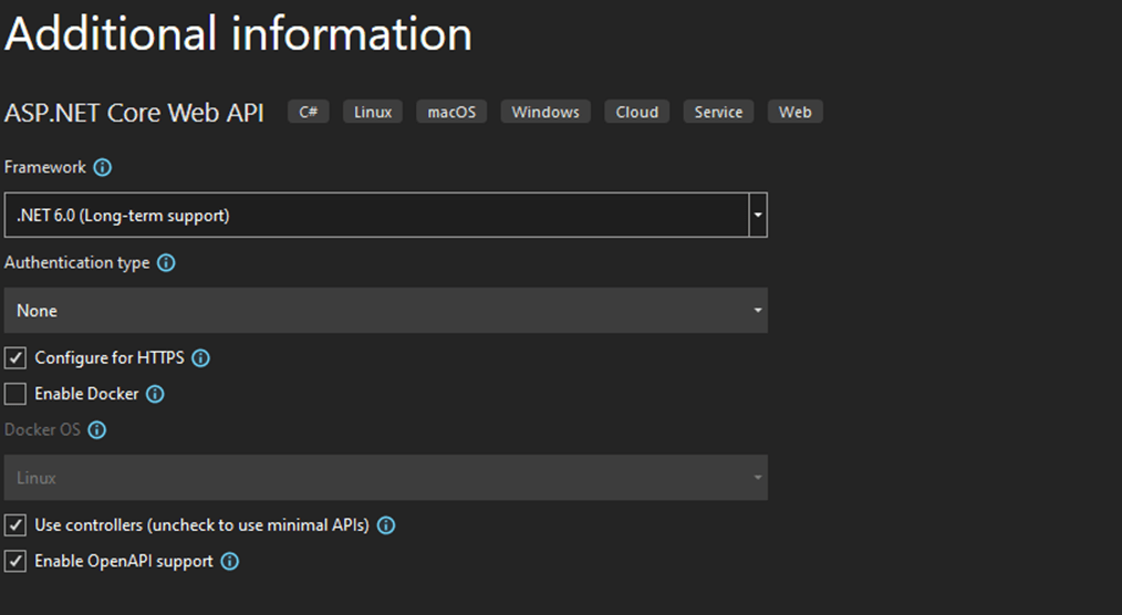 Select .NET 6 framework for the project