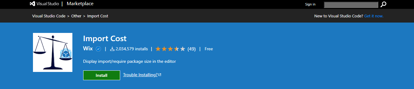 Import Cost VS Code extension
