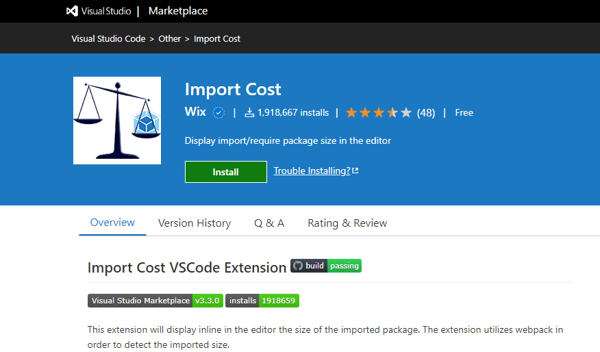 Import Cost - Visual Studio Code extension