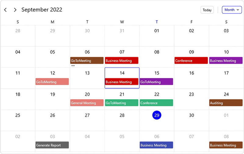 Interacting with .NET MAUI Scheduler Month View Using Keyboard