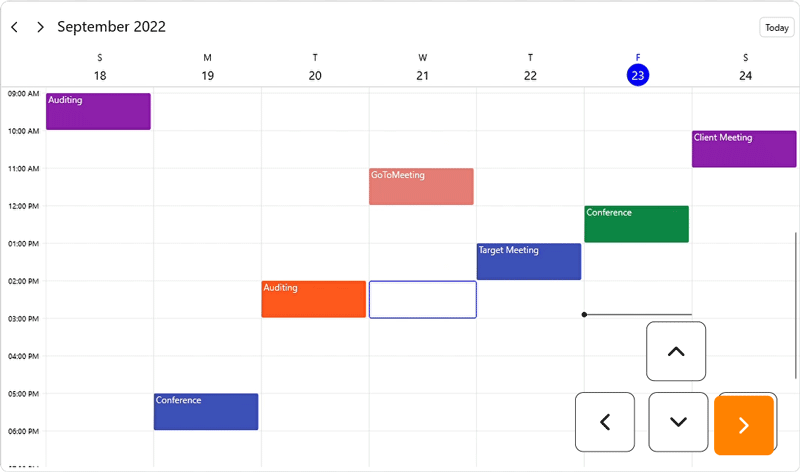 Interacting with .NET MAUI Scheduler Week View Using Keyboard