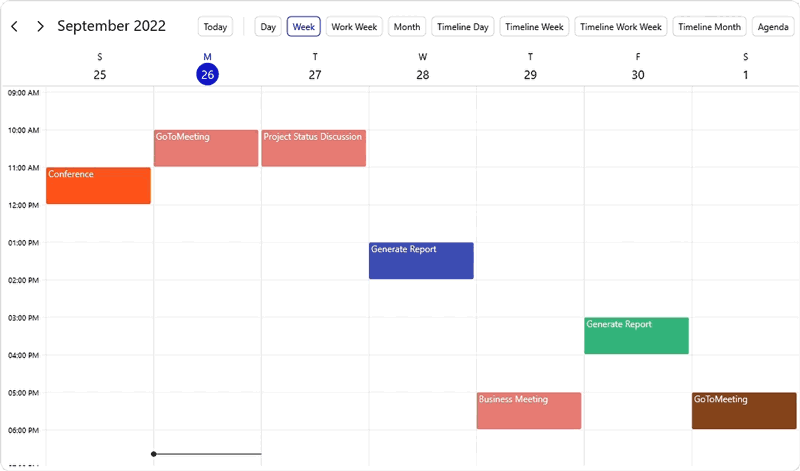 Navigating to the .NET MAUI Scheduler’s Calendar Views Using the Keyboard