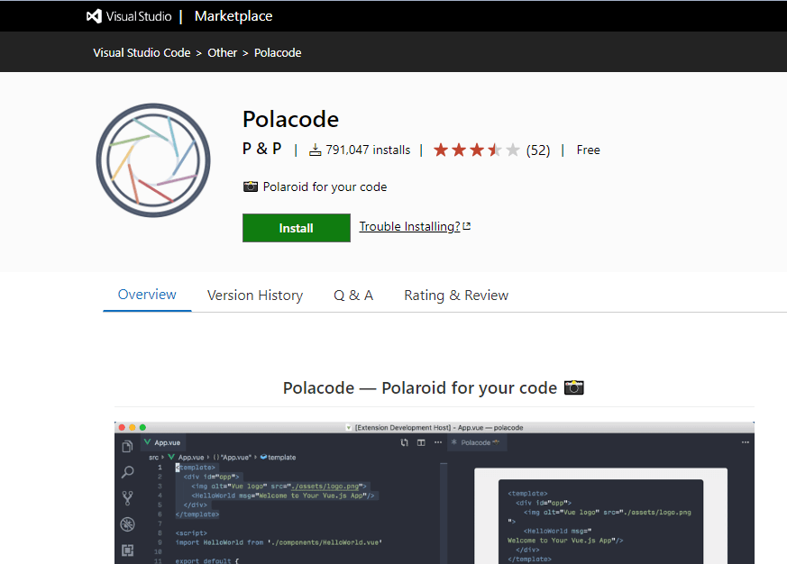 Polacode - Visual Studio Code extension
