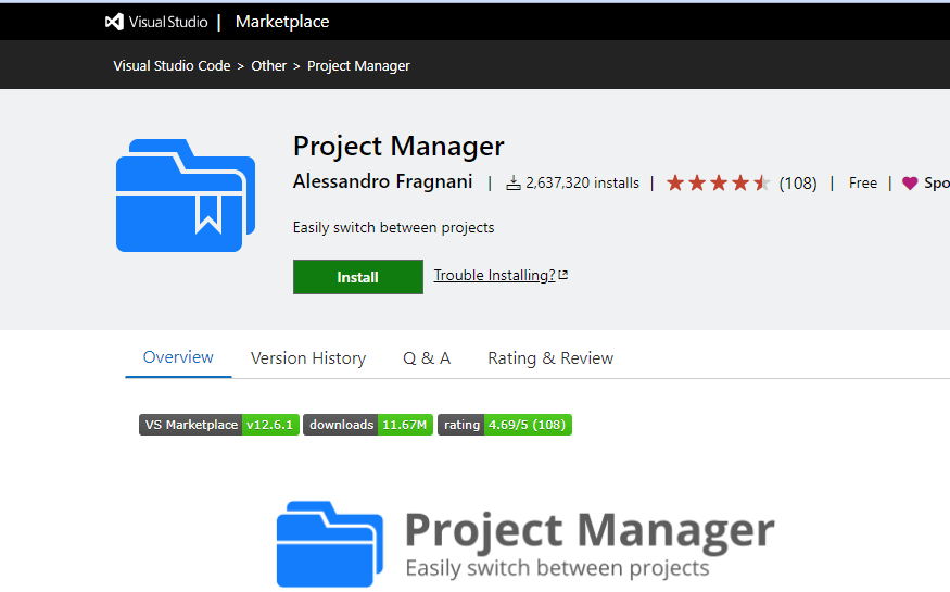 Project Manager - Visual Studio Code extension