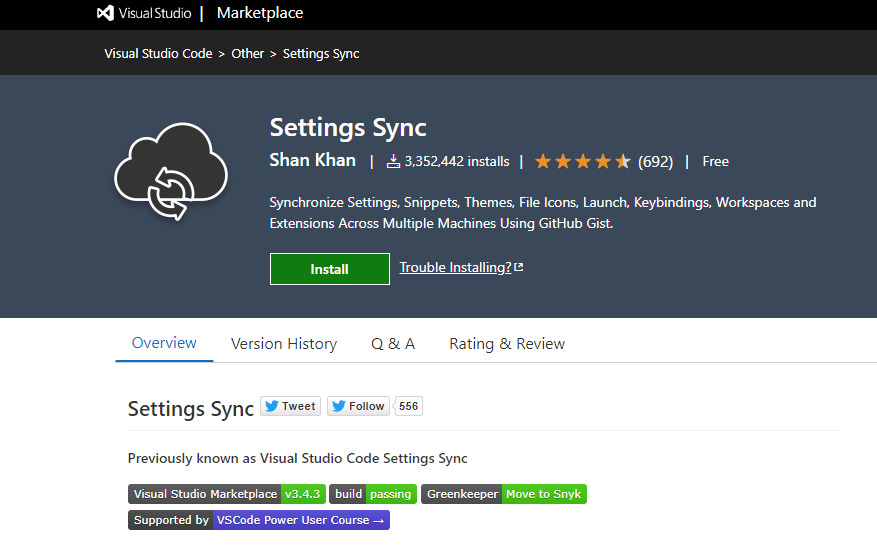 Settings Sync - Visual Studio Code extension