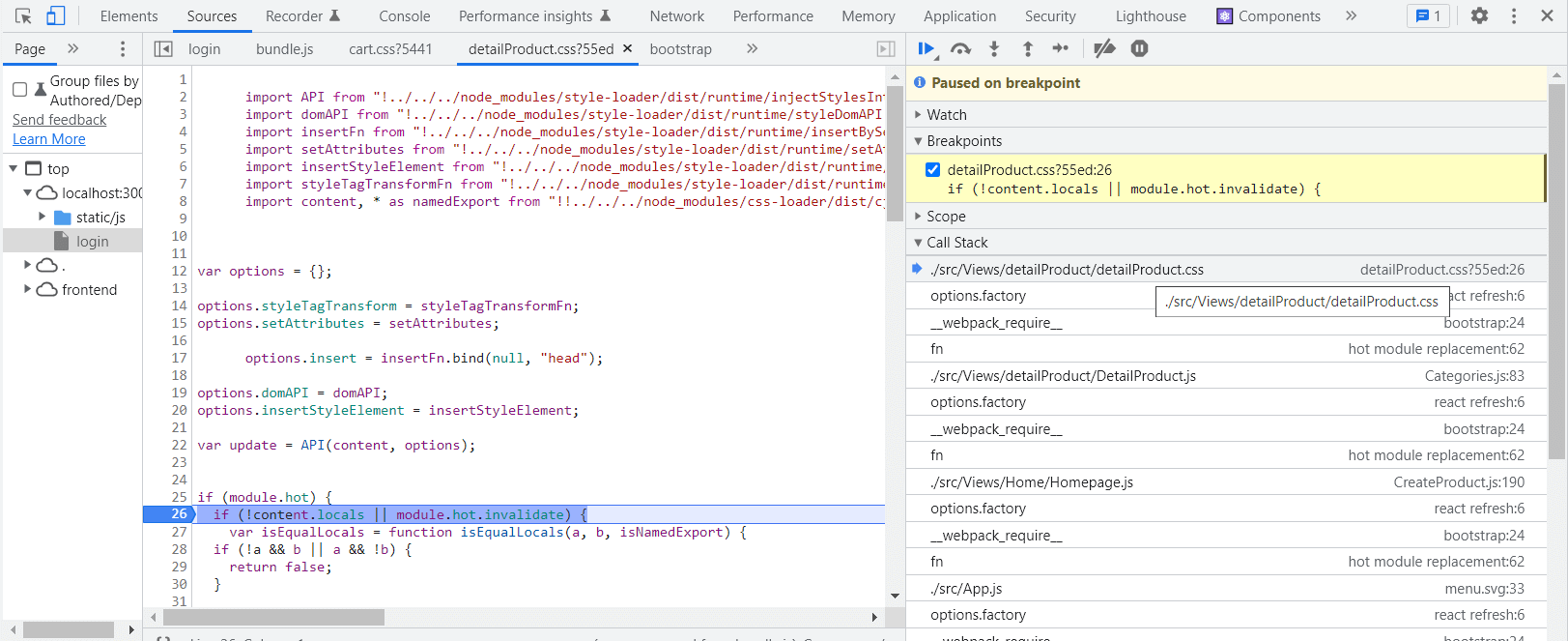 Source tab in DevTools