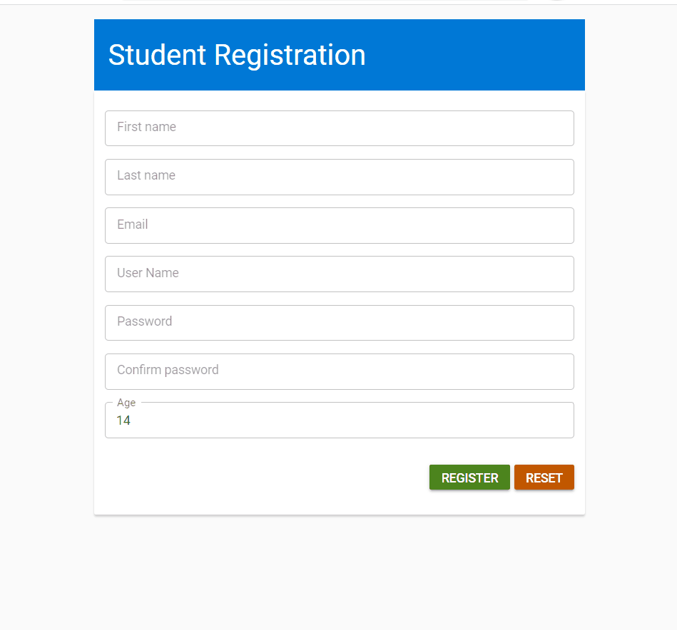 Creating Student Registration Form
