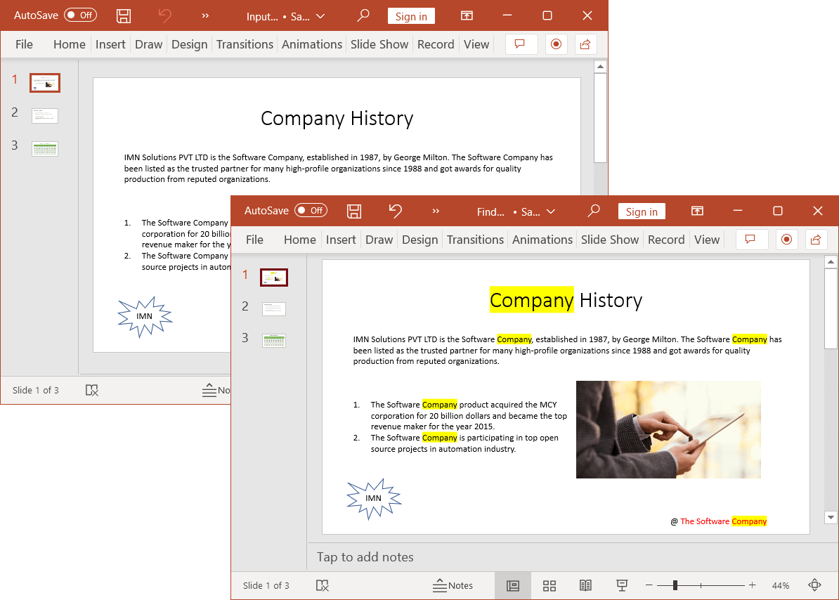 Find and Highlight Text Feature in WinUI PowerPoint Library