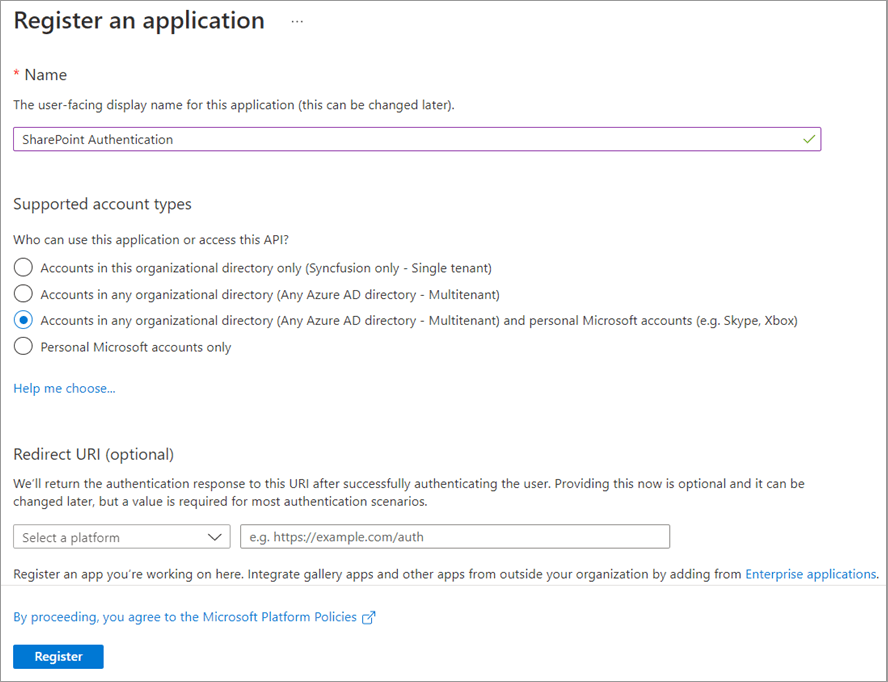 Register an application window