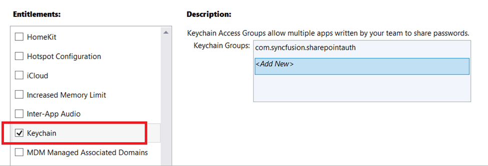 Select the Keychain checkbox