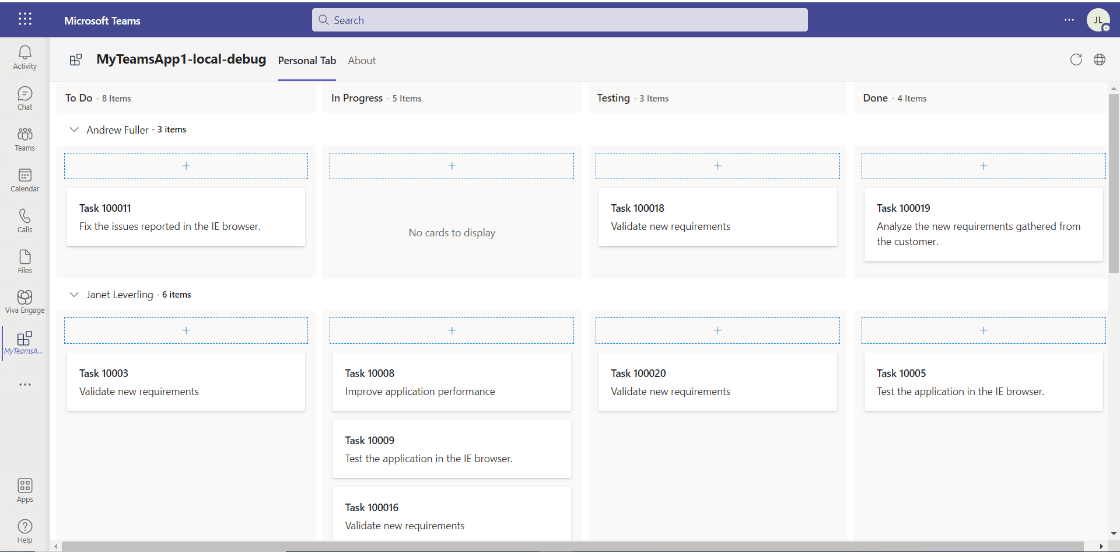 Syncfusion Kanban control added to Tab of Microsoft Teams application