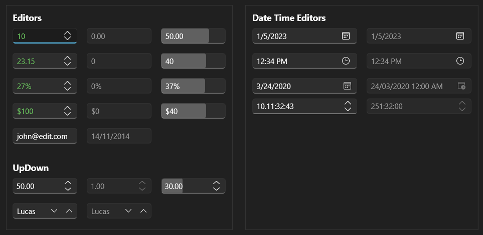 Syncfusion WPF Editor Controls in Windows 11 Dark Theme