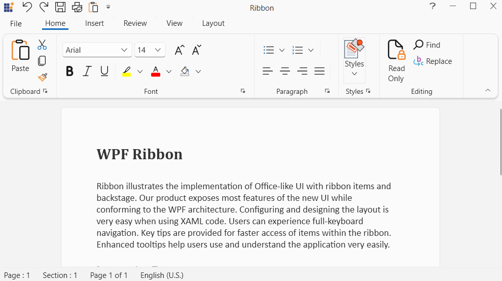 Syncfusion WPF Ribbon in Windows 11 Light Theme