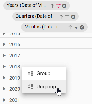 Clearing the grouped data using the context menu UI