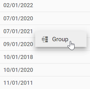 Group option in the context menu to group by date and time