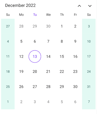 Weekend Dates in .NET MAUI Calendar