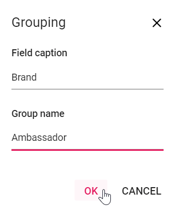 With the existing Brand field, group car names under the Ambassador brand