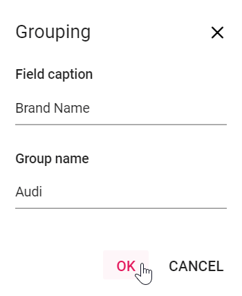 With the new Brand field, group car names under the name Audi
