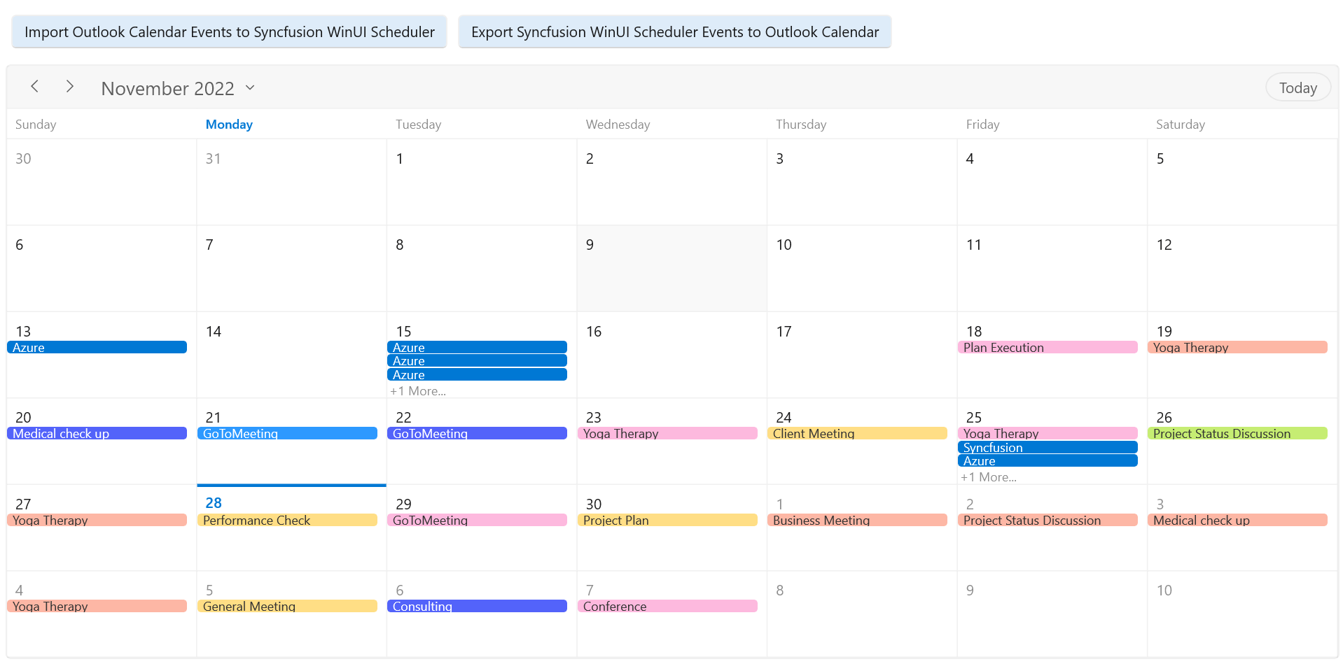 Events Imported from Outlook Calendar