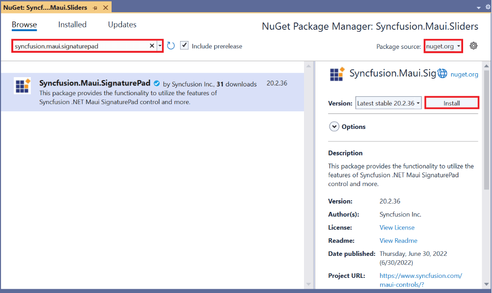 Install the Syncfusion.Maui.SignaturePad NuGet package
