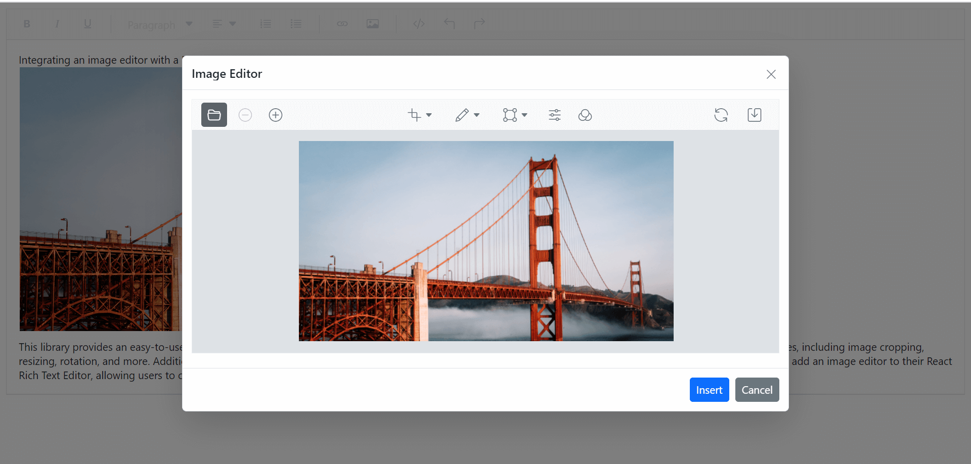 Integrating the React Image Editor with the Rich Text Editor Component