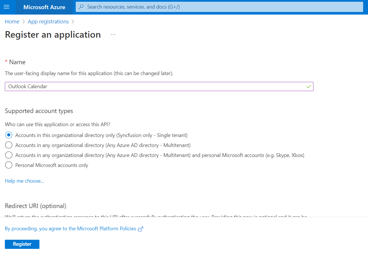 Register Application in Microsoft Azure