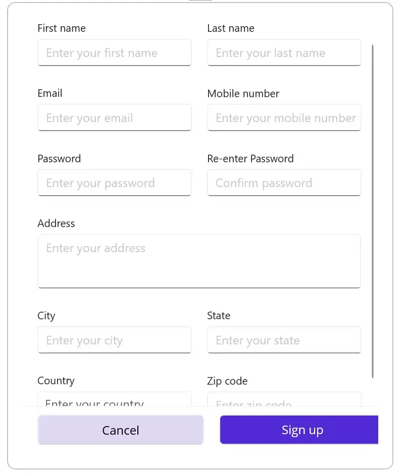 Sign-Up Form Created Using .NET MAUI DataForm Control