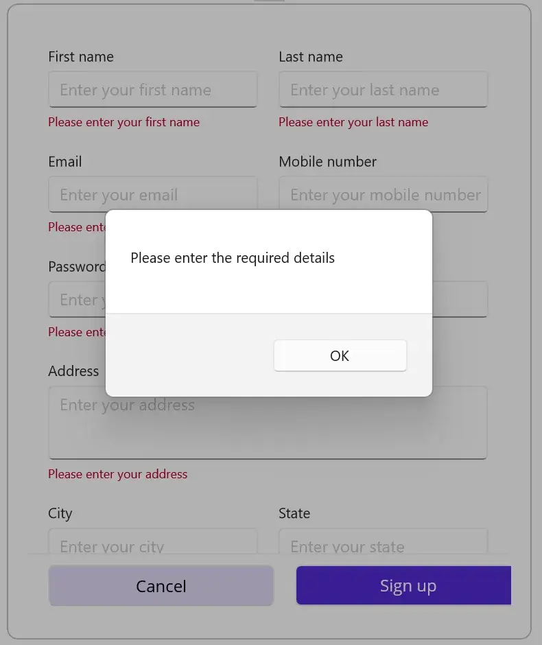 Validating the Entire Sign-Up Form Before Submitting